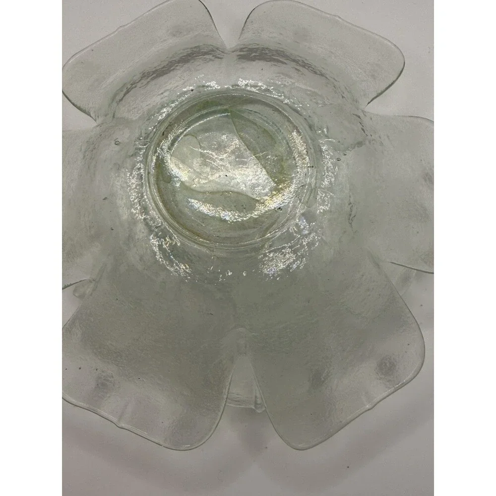 Vintage Green Glass Flower Lotus Votive Teal Light Candle Holder Dish 7”